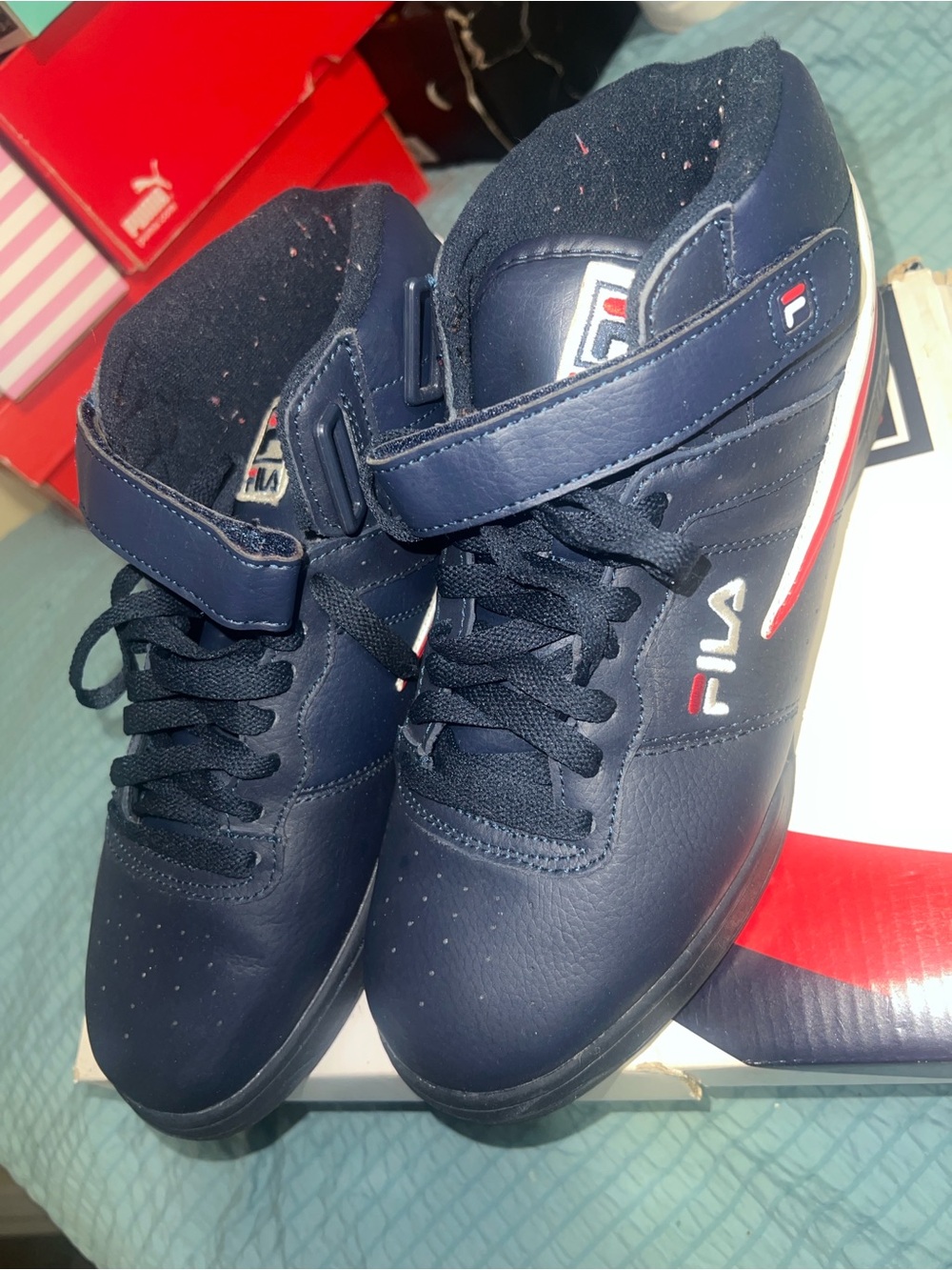 Fila Men's Navy High-Top Sneakers with Red & White Accents